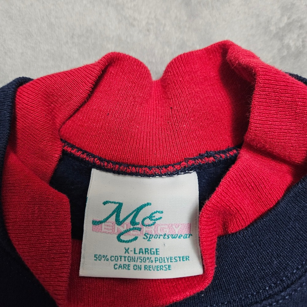 VTG 90s GRANDMA Made Usa XL NAVY RED EMBROIDERED GRANDKID KEY M&C COTTAGECORE - Picture 4 of 9